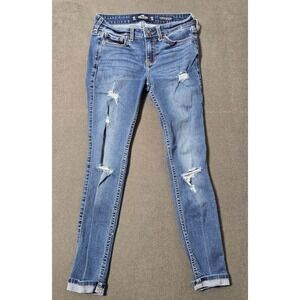 Hollister Jeans Size 0R 24X26 Women's Low Rise Super Skinny Crop Blue Denim Y2K